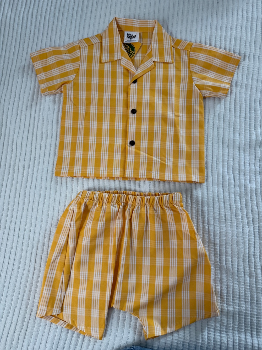 The Keiki Department Yellow Palaka Kids set - Short Sleeve Top & Shorts, 3Y